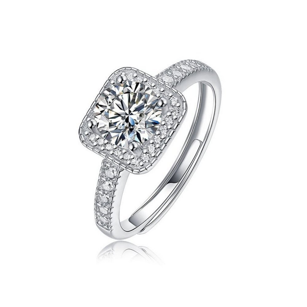 Certified 1ct. t.w. Moissanite Diamond Square Halo Wedding Engagement Ring NEW - Picture 3 of 11
